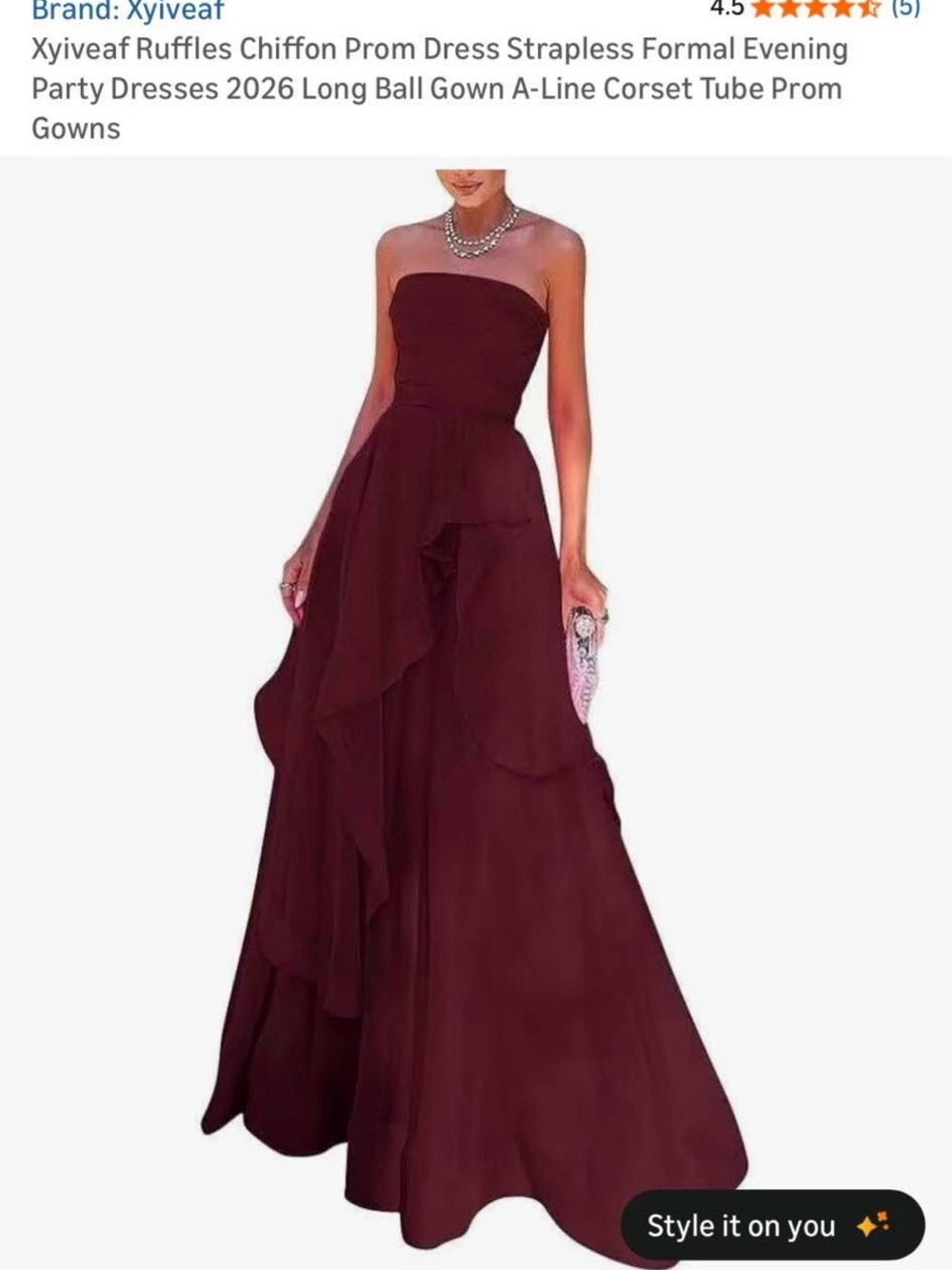 Strapless Evening Gown in Burgundy never worn